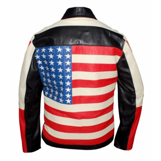 American Flag Leather Jacket | Black Leather Biker Jacket