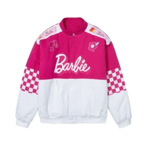 Barbie Checkered Racing Jacket Ladies Pink Motorcycle Jacket