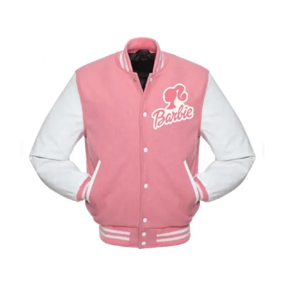 Barbie Pink Varsity Jacket With White Leather Sleeves