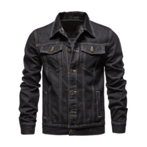 Black Denim Jacket Pocket Style Trucker Jeans Jacket