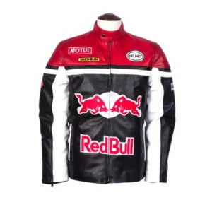 Black & Red Bull Real Leather Jacket Biker Racing Motorcycle Jacket