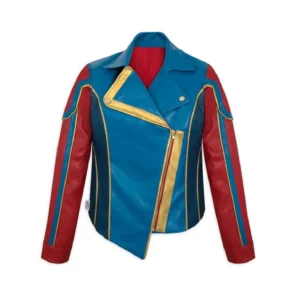 Disney Universe Ms Marvel Kamala Khan Iman Vellani Simulated Blue Cosplay Leather Jacket