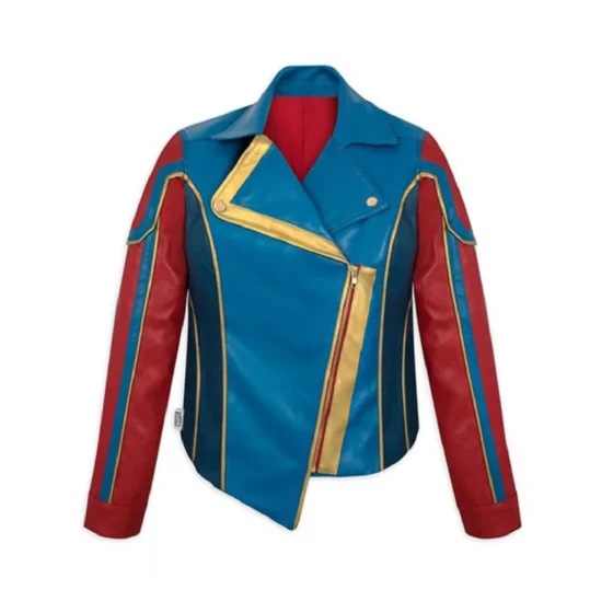 Disney Universe Ms Marvel Kamala Khan Iman Vellani Simulated Blue Cosplay Leather Jacket