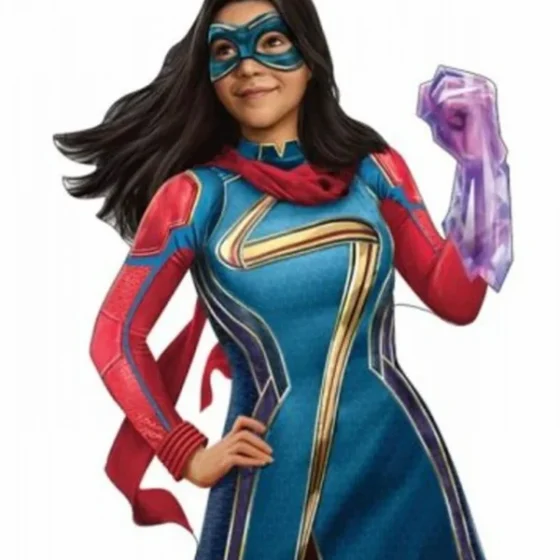 Disney Universe Ms Marvel Kamala Khan Iman Vellani Simulated Blue Cosplay Leather Jacket