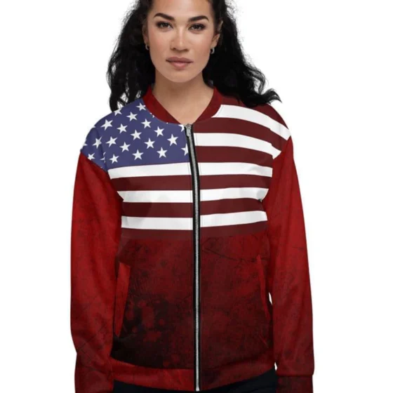 American Flag Bomber Jacket | Red Grunge Jacket