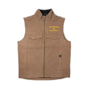 John Dutton Yellowstone Vest Ranch Logo Tan Brown Cotton Vest