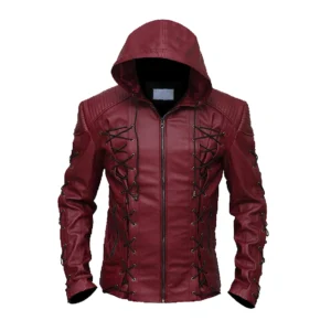 Roy Harper Inspired Arrow Hooded Leather Jacket