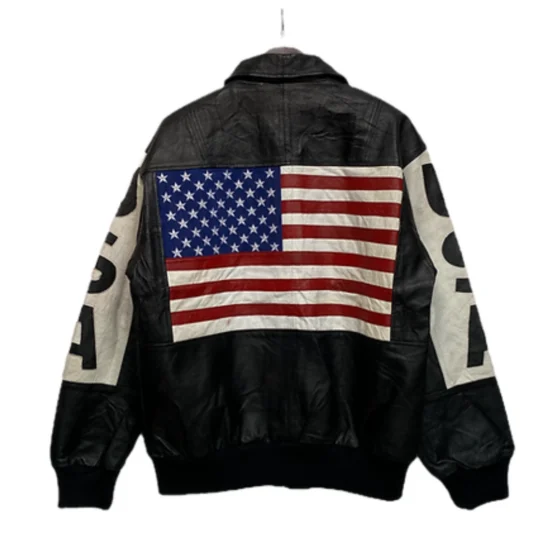 American Flag Bomber Jacket | USA Vintage Black Jacket