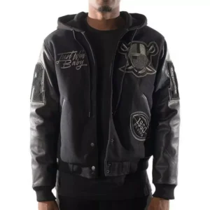 hooded varsity jacket