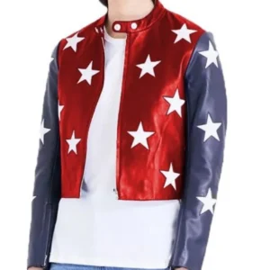 4th July Flag & Stars Cropped Leather Jacket Womens