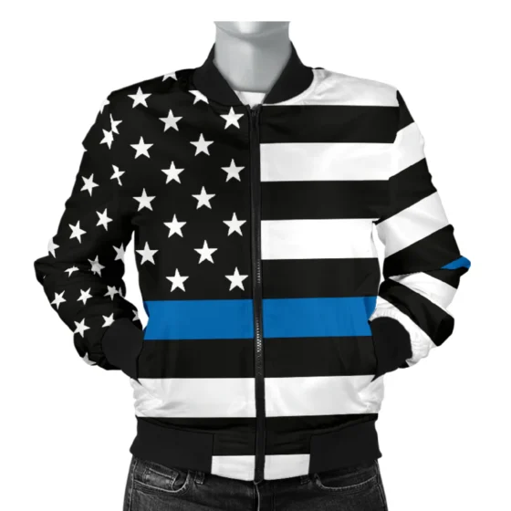 American Flag & Stars Blue Bomber Jacket Womens