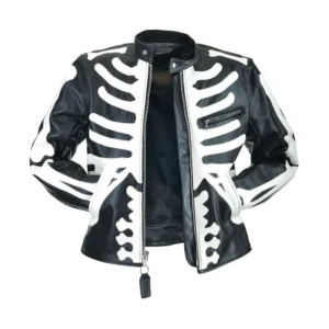 Halloween Skeleton Bones Black Leather Jacket