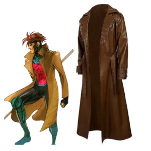 X-Men Gambit Cosplay Brown Leather Trench Coat