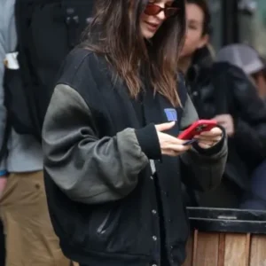 Emily Ratajkowski 90s Style Varsity Jacket