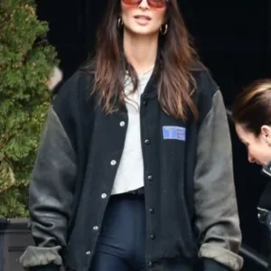 Emily Ratajkowski 90s Style Varsity Jacket