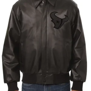 Houston Texan Black Leather Bomber Jacket