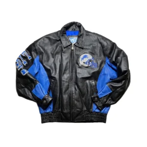 The Detroit Lions Premium Leather Jacket is the ultimate choice for fans who want to combine team pride with timeless style. This jacket is expertly crafted from high-quality genuine leather to provide unmatched durability, warmth, and a luxurious feel. Designed with the loyal Detroit Lions supporter in mind, it’s perfect for game days, casual outings, or showcasing your team spirit wherever you go. The sleek design features the iconic Detroit Lions logo proudly displayed on the chest and back, allowing you to represent your team in style. The rich blue and silver color scheme reflects the team’s official colors, adding a bold and fashionable touch. The jacket is equipped with a snap-tab button closure, ribbed cuffs, and a hemline for a snug and comfortable fit. Two side waist pockets provide convenience, while the soft viscose inner lining ensures all-day comfort.