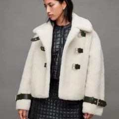 Women's White Shearling Aviator Jacket