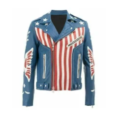 American Flag Blue Leather Jacket