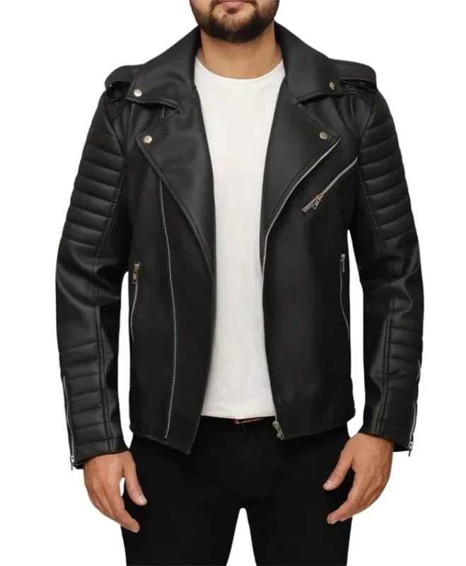 Biker Quilted Black Asymmetrical Leather Jacket