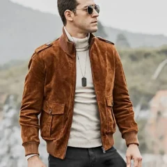 Dallas Brown Suede Leather Bomber Jacket