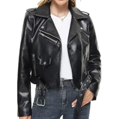 Fahsyee Black Leather Jacket for Women