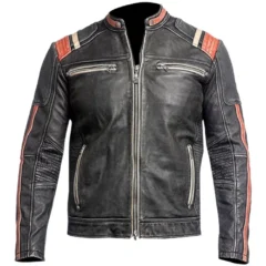 James Men’s Brown Striped Cafe Racer Leather Jacket