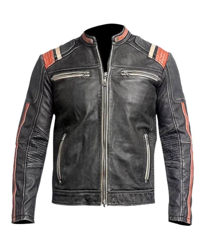 James Men’s Brown Striped Cafe Racer Leather Jacket