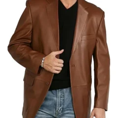 Men Richard Brown Classic Leather Blazer Sport Coat