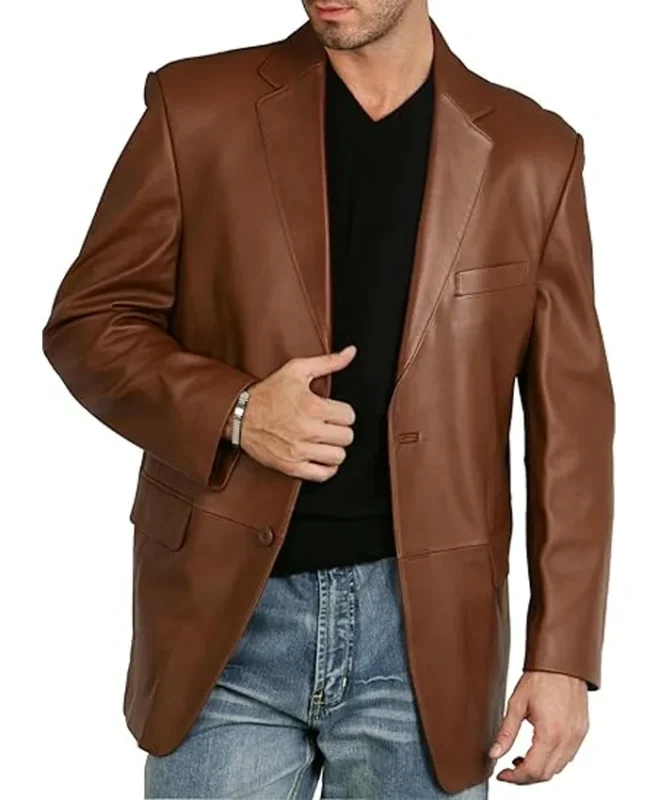 Men Richard Brown Classic Leather Blazer Sport Coat