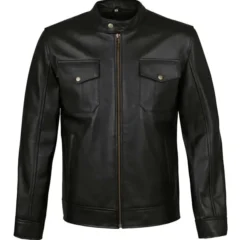 Men's 4 Pockets Black Leather Jacket