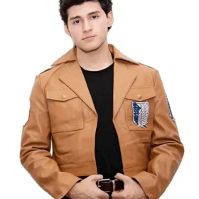 Mens Attack on Titan Brown Leather Jacket