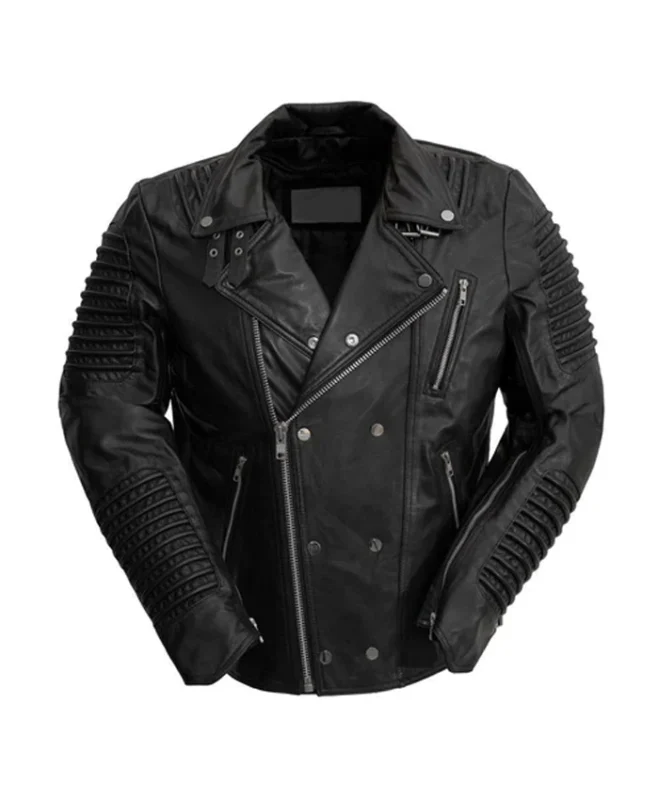 Mens Black Brooklyn Leather Biker Jacket