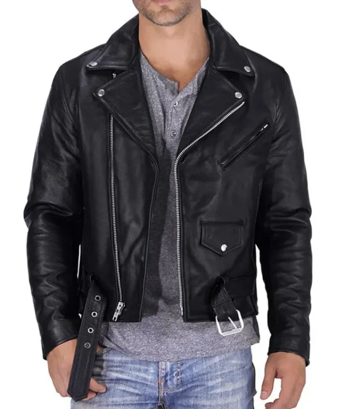 Mens Black Leather Biker Jacket