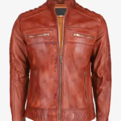 Mens Brown Cafe Racer Leather Jacket