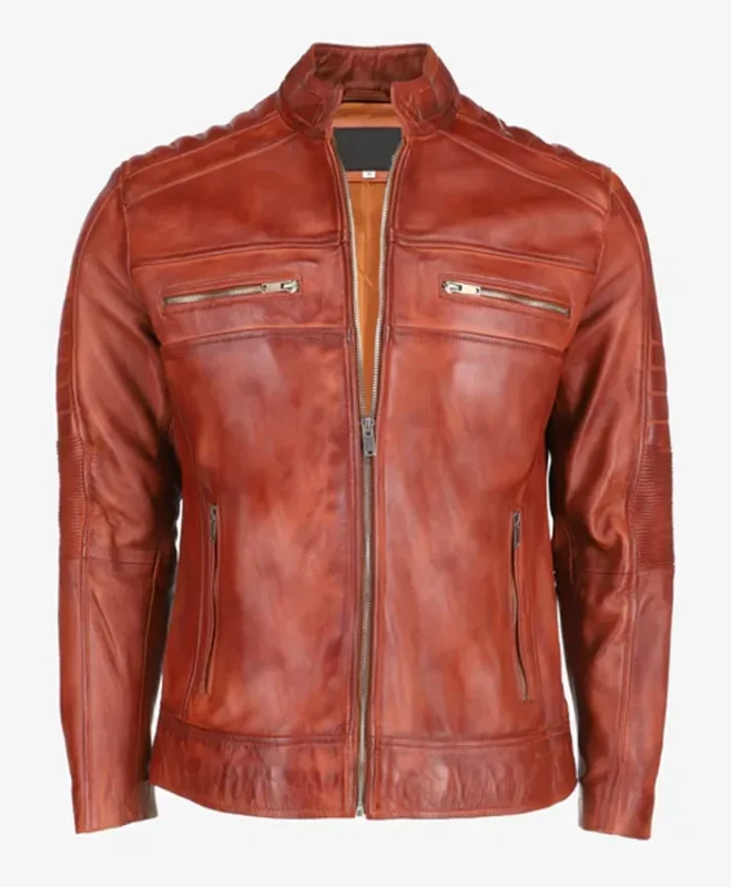 Mens Brown Cafe Racer Leather Jacket