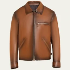 Mens Brown Stylish Full-Zip Blouson Jacket