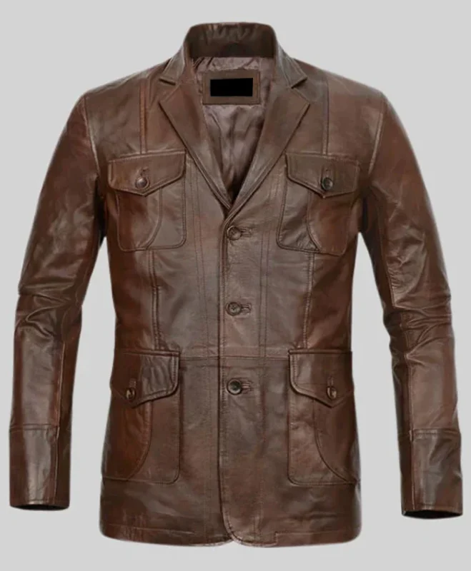 Men’s Dark Brown Leather Spanish Blazer With Pockets