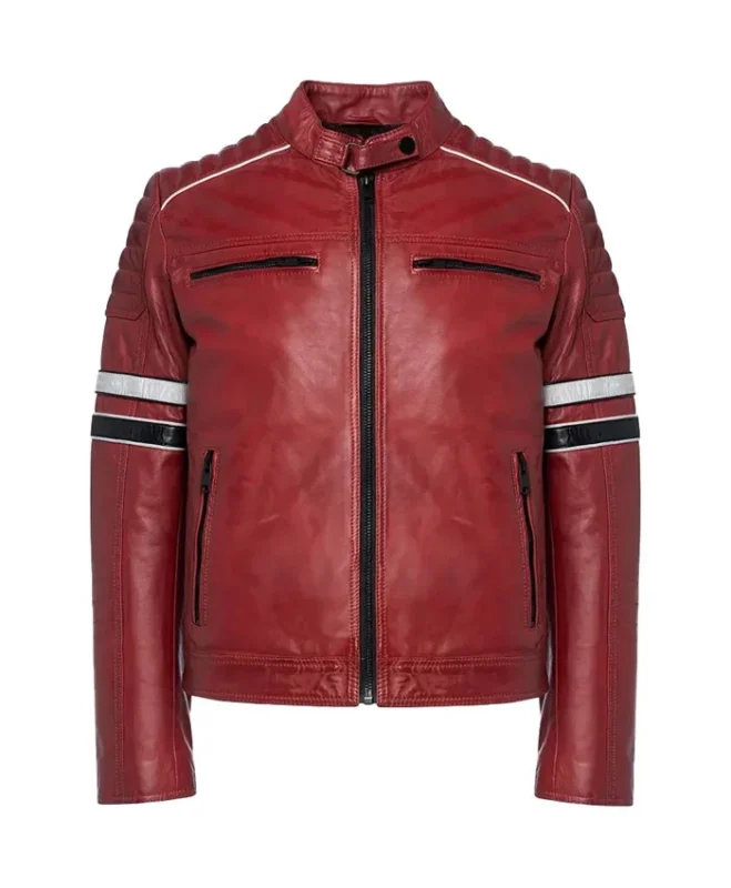 Men’s Quilted Stripes Biker Leather Jacket