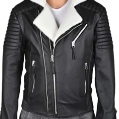 Mens Black Shearling Biker Leather Jacket