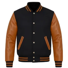 Classic Brown Varsity Jacket with Leather Sleeves