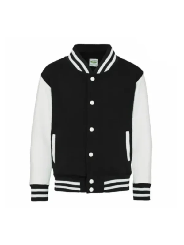 Youth Black Varsity Jacket With White Sleeves