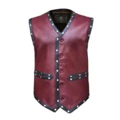 Mens Warriors Embroided Leather Vest