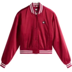 Brilliant Berry Satin Varsity Jacket in Bold Glossy Finish