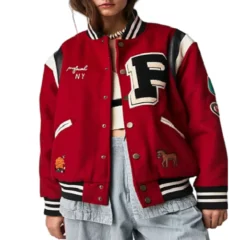 Classic Red Patch Wool Varsity Letterman Jacket