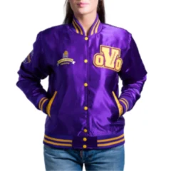 Women’s Purple OVO Satin Varsity Letterman Jacket