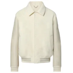Women’s White Wool Varsity Bomber Jacket