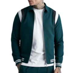 Mens Green Wool Varsity Bomber Jacket