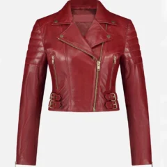 Red Womens Leather Motorcycle Biker Jacket