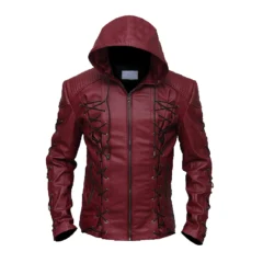 Roy Harper Inspired Arrow Hooded Leather Jacket